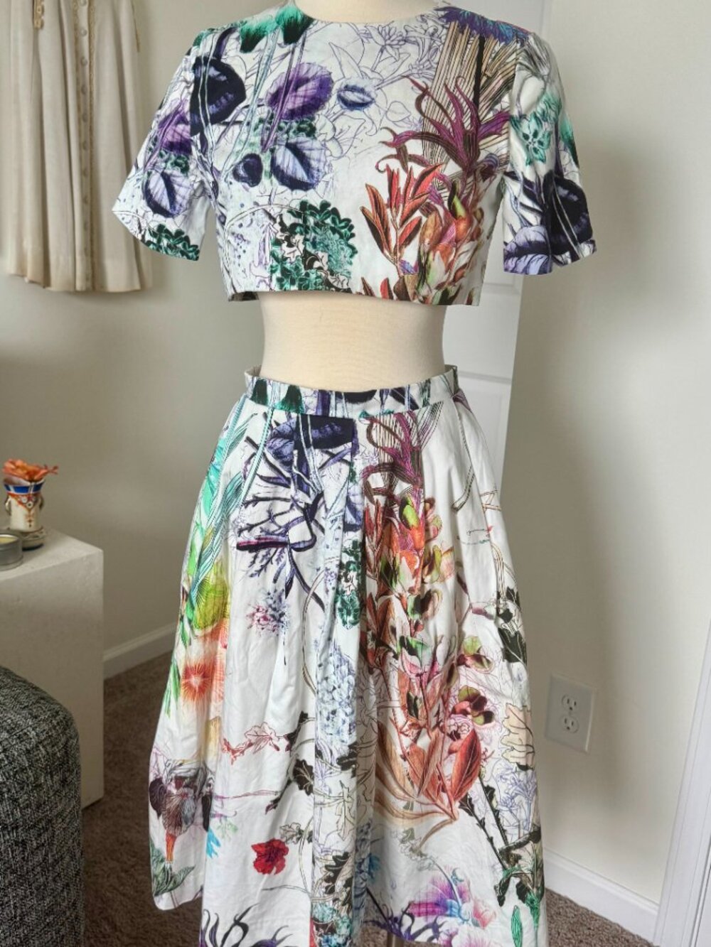ASOS Size 6 Floral Botanical 2 Piece Set Crop Top & Midi High Waist Skirt Custom